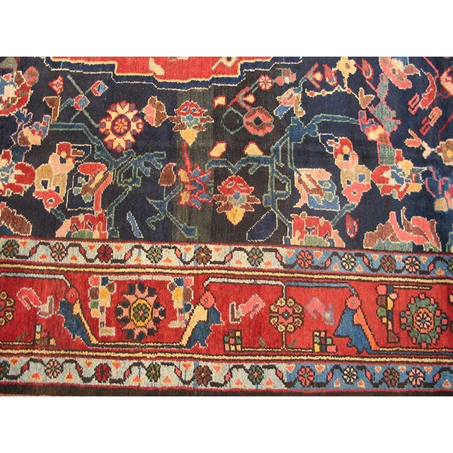 1930s 1930s Blue Navy Floral-Medallion Antique Persian Bakhtiari Rug Hand Knotted 7'0" X 11'6 Wool Carpet For Sale - Image 5 of 7