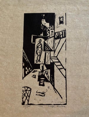 Joseph Solman, 1936 Woodblock Print Venus of 23rd St. Skid Row Woodcut NYC Great Depression WPA, 1936