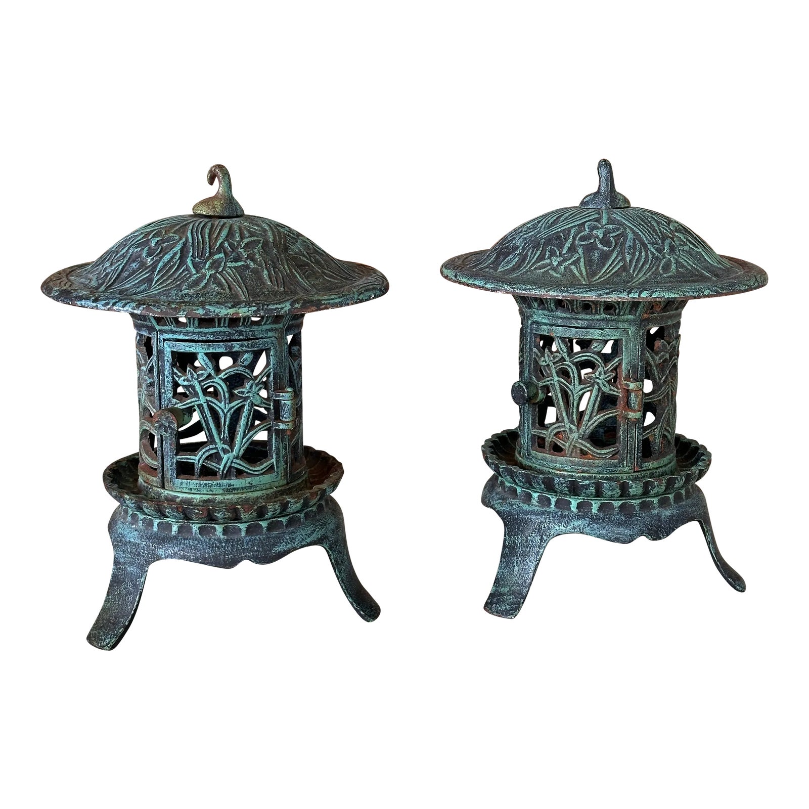 Late 20th Century Chinoiserie Cast Iron Pagoda Lanterns-Pair | Chairish