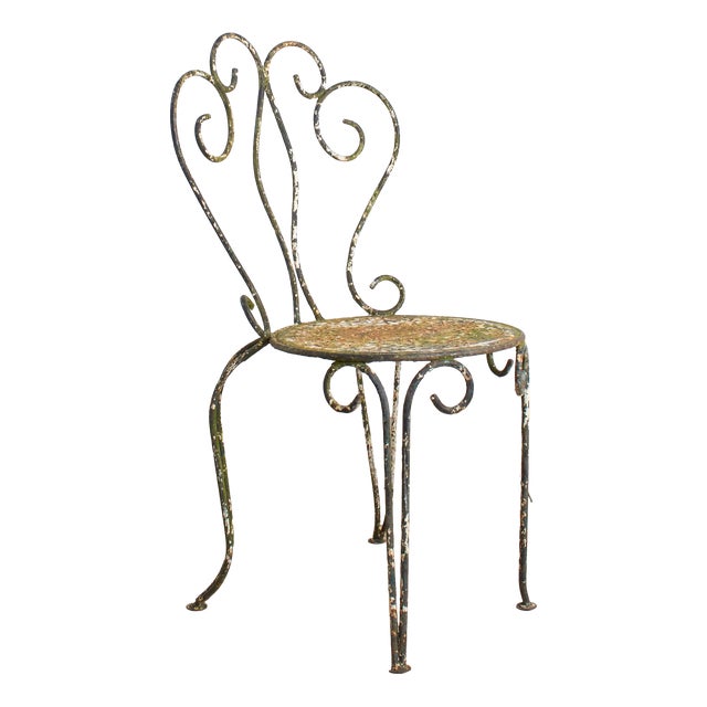 Vintage French Decorative Garden Chair in Iron, 1950s For Sale