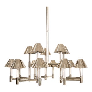 Ralph Lauren "Barrett Large Knurled Chandelier" Polished Nickel For Sale