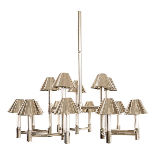 Ralph Lauren "Barrett Large Knurled Chandelier" Polished Nickel For Sale
