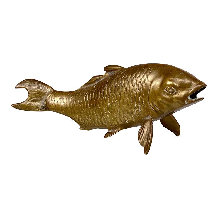 Vintage Chinese Koi Carp Fish Brass Figural Sculpture | Chairish