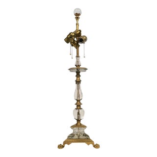 Bronze and Crystal Three-Light Lamp Attributed to Caldwell For Sale