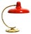 Large Mid-Century Modern Brass Table Lamp with Red Metal Shade, 1950s For Sale