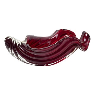 Large Red Sommerso Murano Glass Shell Bowl attributed to Alfredo Barbini, 1960s For Sale