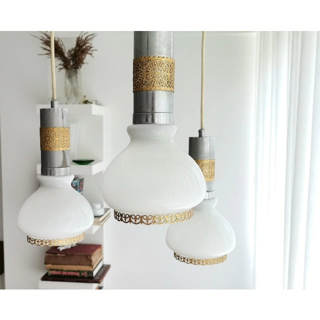 Mid-Century Modern Mid-Century Glass and Metal Cascading Hanging Lamp, 1960s For Sale - Image 3 of 11