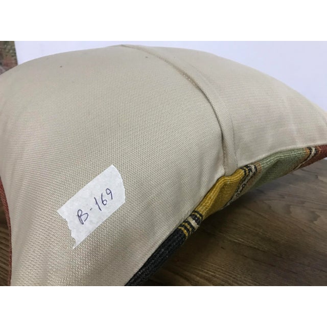1960s Striped Design Turkish Anatolian Green and Yellow Kilim Pillow Cover For Sale - Image 5 of 6