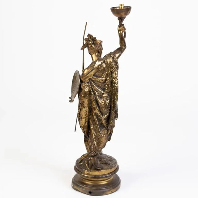 Antique Native American Bronze Sculpture Lamp For Sale - Image 3 of 11
