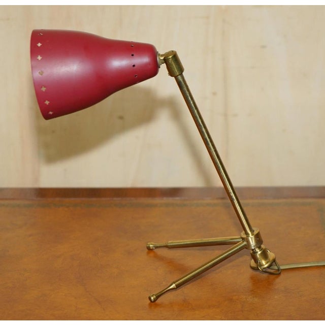Mid-Century Modern Table Lamp with Red Original Shade from Boris Lacroix, 1950s For Sale - Image 15 of 16