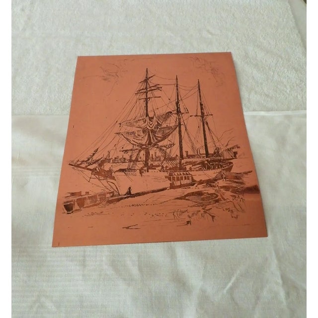 English Brenda Sailing Ship British Maritime Copper Etching Print Plate Artist R. Colerion 1877 For Sale - Image 3 of 10