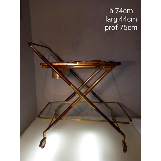 Trolley in Wood, Brass and Glass Shelves attributed to Cesare Lacca for Cassina by Cesare Lacca, 1950s For Sale - Image 11 of 11