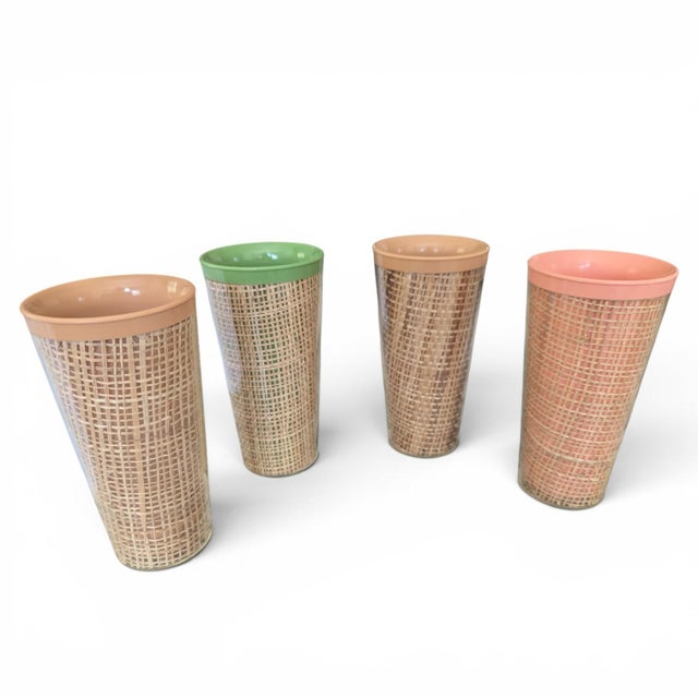 Mid Century Modern Raffia Wrapped Acrylic Drinking Cups- Set of 4 For Sale - Image 14 of 16