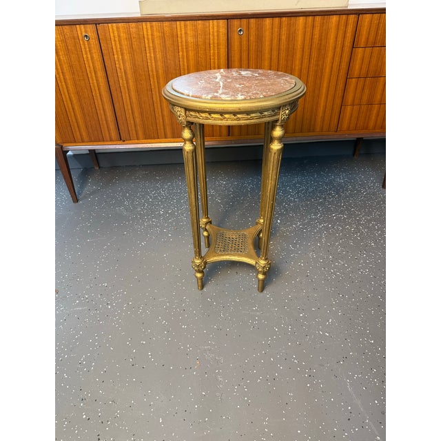 French French Louis XVI Inset Marble Top Gilded Pedestal For Sale - Image 3 of 12