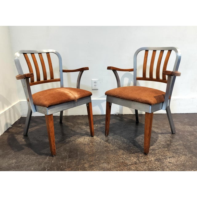 Mid Century Modern Auluminum Wood and Cow Hide Chairs -Set of 3 For Sale In Dallas - Image 6 of 8