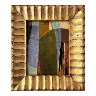 Contemporary Abstract "Jewel" Oil Painting in Vintage Gold Ripple Frame For Sale