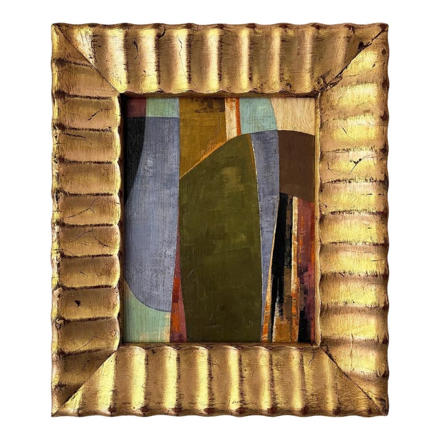 Contemporary Abstract "Jewel" Oil Painting in Vintage Gold Ripple Frame For Sale