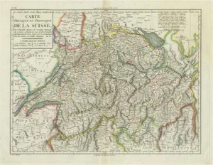 Late 18th Century Physical & Political Map of Switzerland Mentelle Atlas, 1797