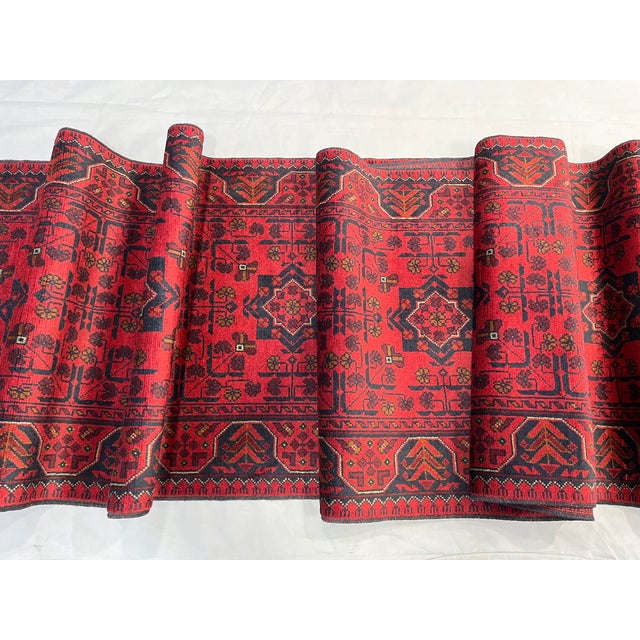 Red Red and Navy Tribal Geometric Runner Rug, 2'9" X 15'6" For Sale - Image 8 of 17