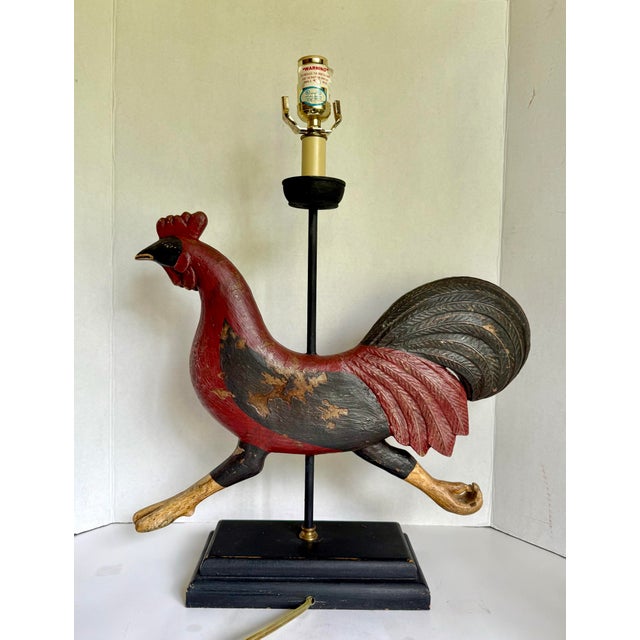 Late 20th Century Vintage Rustic Folk Art Rooster Table Lamp For Sale - Image 5 of 12