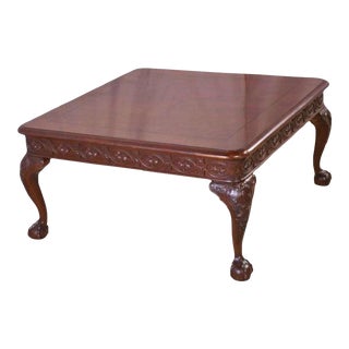 Chippendale Style Coffee Table Banded, Carved Mahogany With Ball Claw Feet For Sale