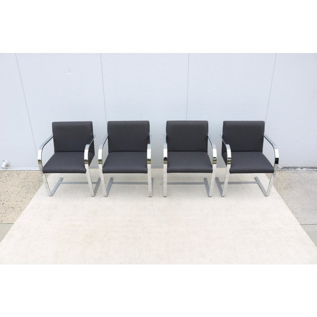 Ludwig Mies Van Der Rohe Brno Flat Bar Chairs in Gray Wool by Gordon - Set of 4 For Sale - Image 9 of 18