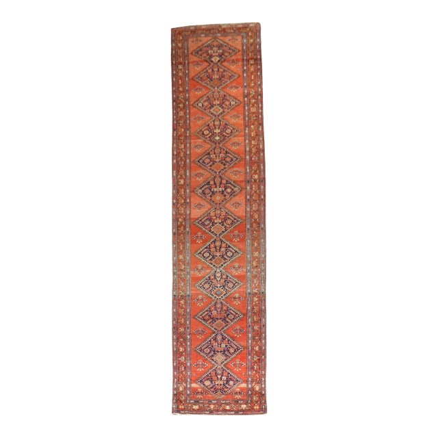 Antique Geometric Persian Malayer Runner - 3'5" x 16'9" For Sale