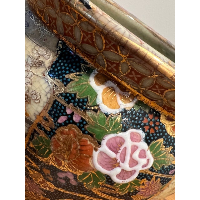 Vintage Satsuma Style Porcelain Fishbowl Planter Floral and Keisha Design With Koi Interior For Sale - Image 4 of 15