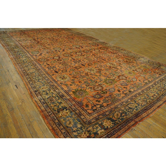 1930s Orange Salmon Geometric Antique Persian Sultanabad Rug 10'10" X 20'2" Handknotted Wool Carpet For Sale - Image 4 of 12