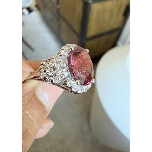 4.97 Carat Pink Tourmaline Diamond 14 Karat White Gold Ring, Size 7 For Sale In Los Angeles - Image 6 of 8