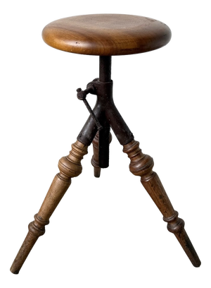 Tripod Workshop Stool in Turned Wood and Cast Iron, 1900