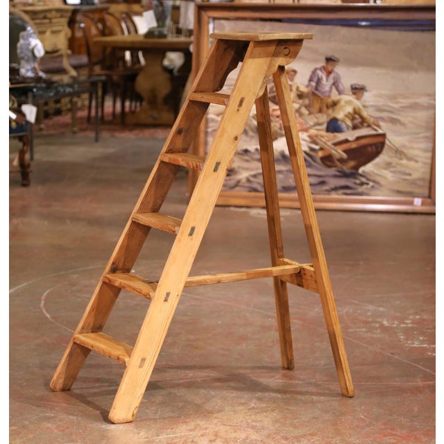 Late 19th Century 19th C. French Pine Folding Six-Step Ladder With Locking Bar Mechanism For Sale - Image 5 of 8