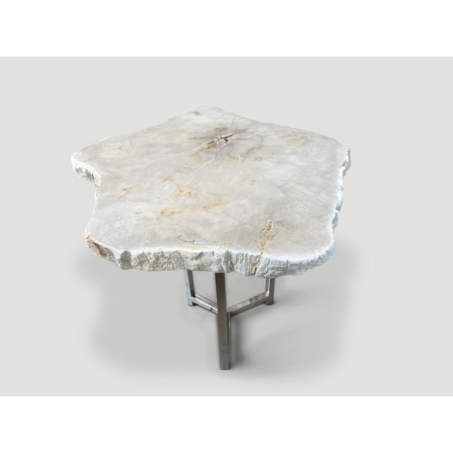Contemporary Andrianna Shamaris Minimalist Super Smooth Petrified Wood Tall Side Table For Sale - Image 3 of 5