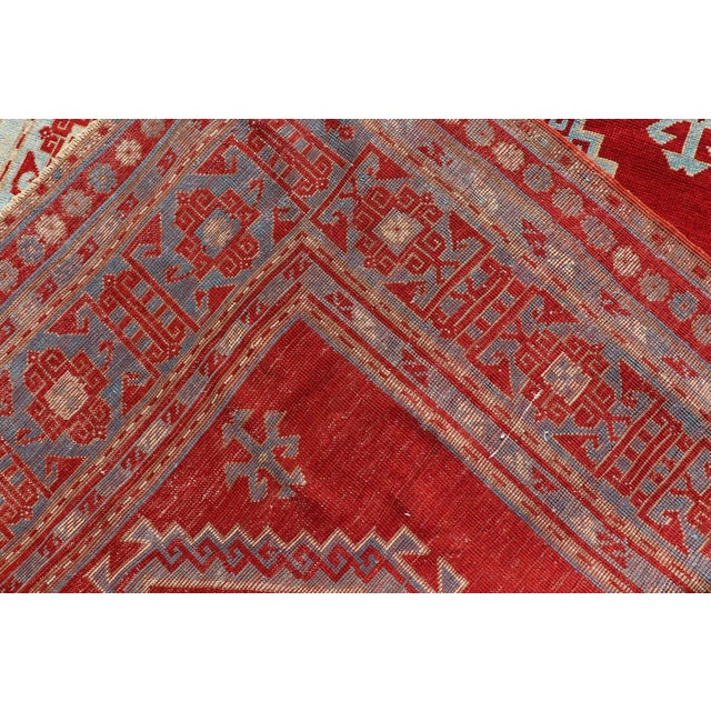 Antique Caucasian Kazak Gallery Rug in Brilliant Red With Geometric Design 5'0 X 11'0 For Sale - Image 12 of 12