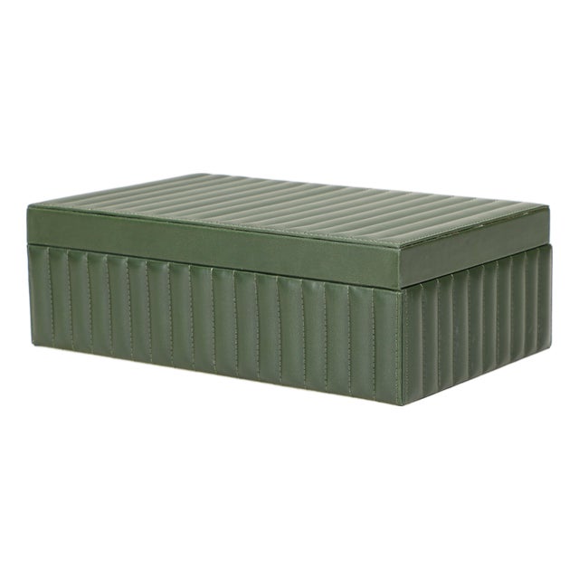 Eton Green Ribbed Vegan Leather Hospitality Grade Storage Box For Sale