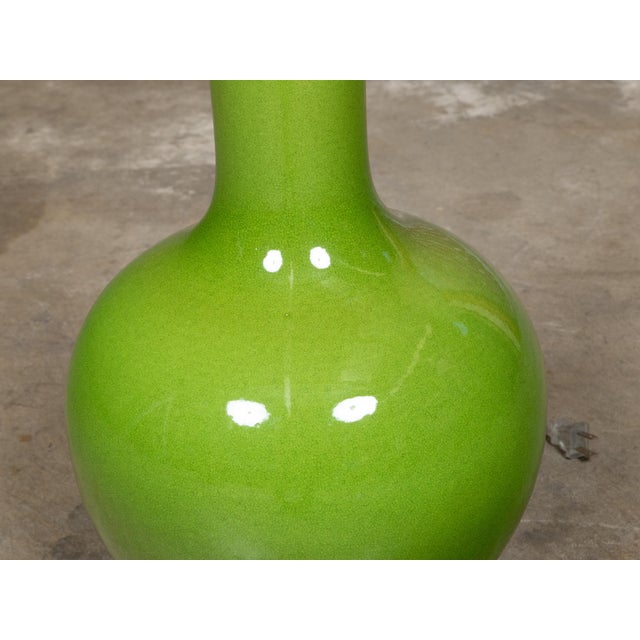 Apple Green Porcelain Vase Table Lamp on Gilt Base, Wired for the USA For Sale In Atlanta - Image 6 of 9