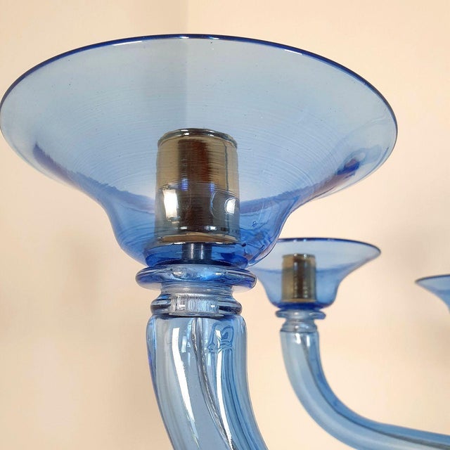 1980s Large Mid-Century Modern Blue Murano Glass Chandelier For Sale - Image 9 of 12