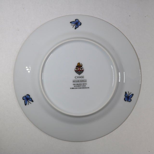 1980s Lynn Chase Designs Jaguar Jungle Bread & Butter Plates 24k Gold 6.5" Set of 3 For Sale - Image 4 of 8