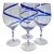 Vintage Wine Glasses Glass Blue White Swirl Chinoiserie Jumbo Cobalt Ribbon Goblet - Set of 4 For Sale