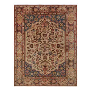 Antique Hooked Rug in Beige With Floral Patterns, From Rug & Kilim