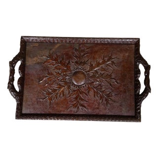 Black Forest Oak Tray with Foliate Carving and Branch Handles, circa 1880 For Sale