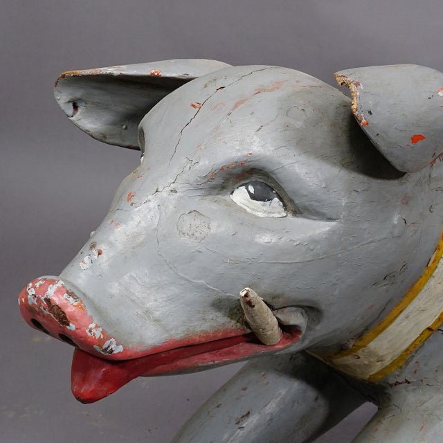 Rare Antique Children Carousel Pig, Germany Ca. 1920s For Sale - Image 11 of 11