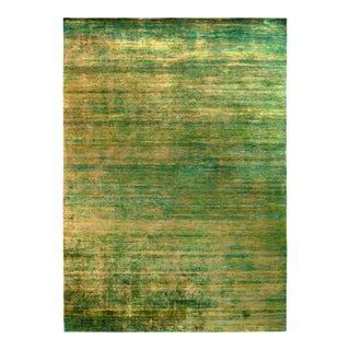 Rug & Kilim’s Modern Textural Rug in Green, Yellow Solid-Stripe Pattern For Sale