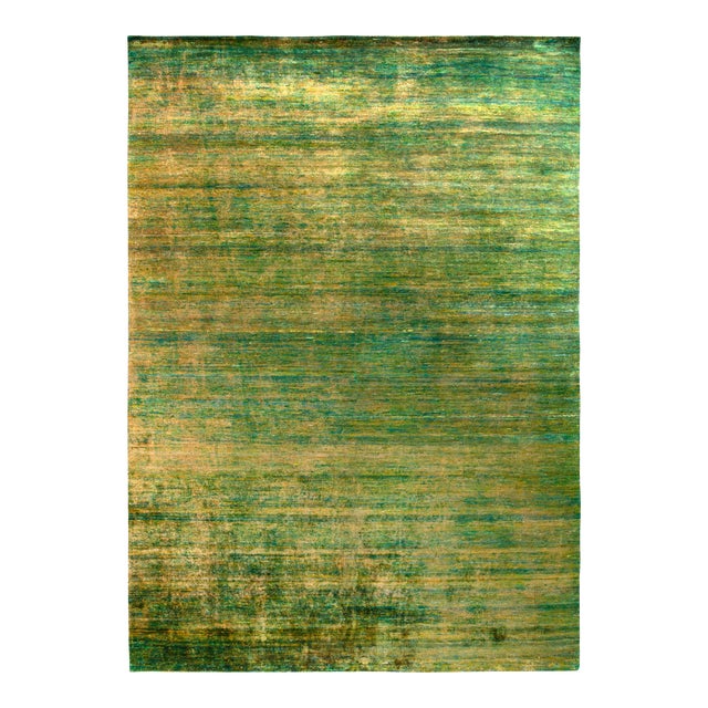 Rug & Kilim’s Modern Textural Rug in Green, Yellow Solid-Stripe Pattern For Sale