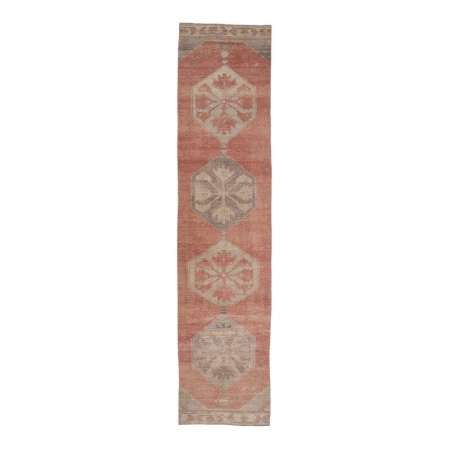 1970s Vintage Handmade Wool Cotton Orange Runner Rug For Sale