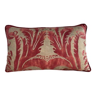 Fortuny Decorative Pillow With Jeweled Velvet Back and Venetian Motif For Sale