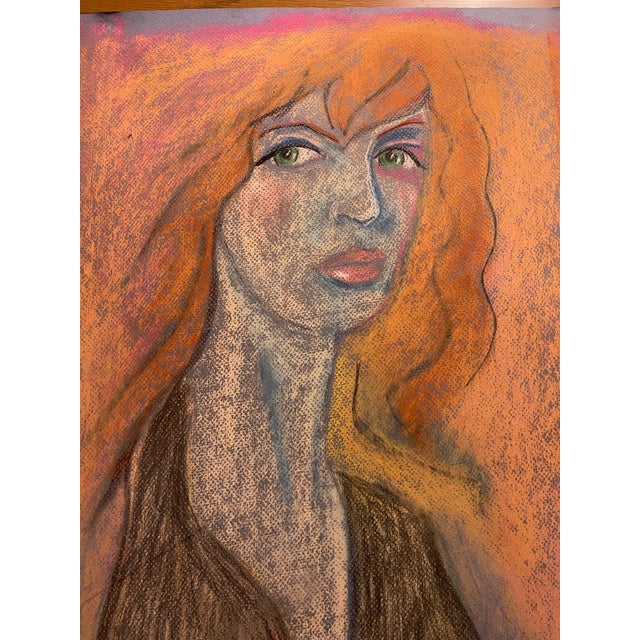 Pair of 1990 M. Bierman Pastel Portraits on Paper | Signed Female Studies, Mid-Century Modern Style For Sale - Image 4 of 10