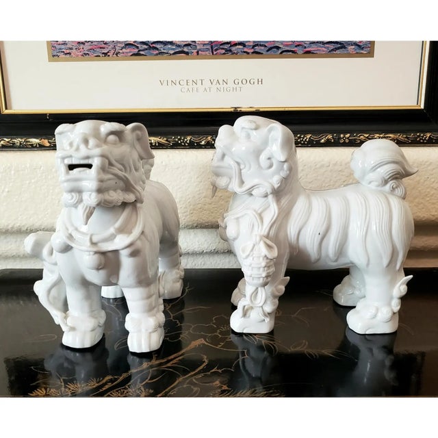 Large Mirrored Blanc De Chine Guardian Lions - Pair of Dehua Foo Dogs For Sale - Image 4 of 10