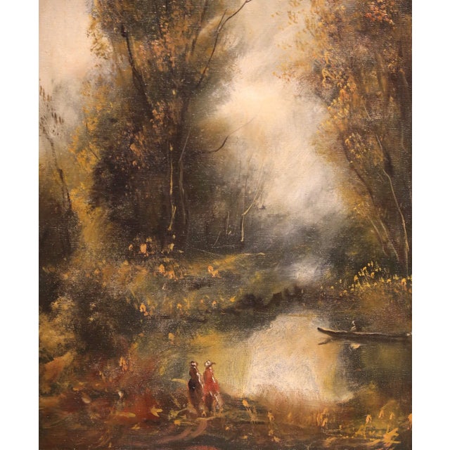 Mid 20th Century Pair of Mid-Century French Vertical Landscapes Oil Paintings Barbizon Style, Framed For Sale - Image 14 of 17