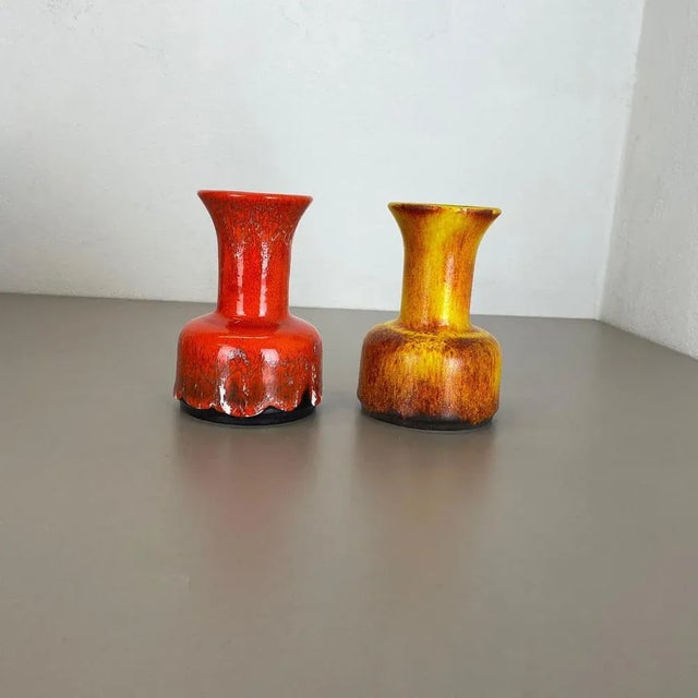 German Yellow-Red Fat Lava Pottery Vases from Jasba, 1970s, Set of 2 For Sale - Image 4 of 18